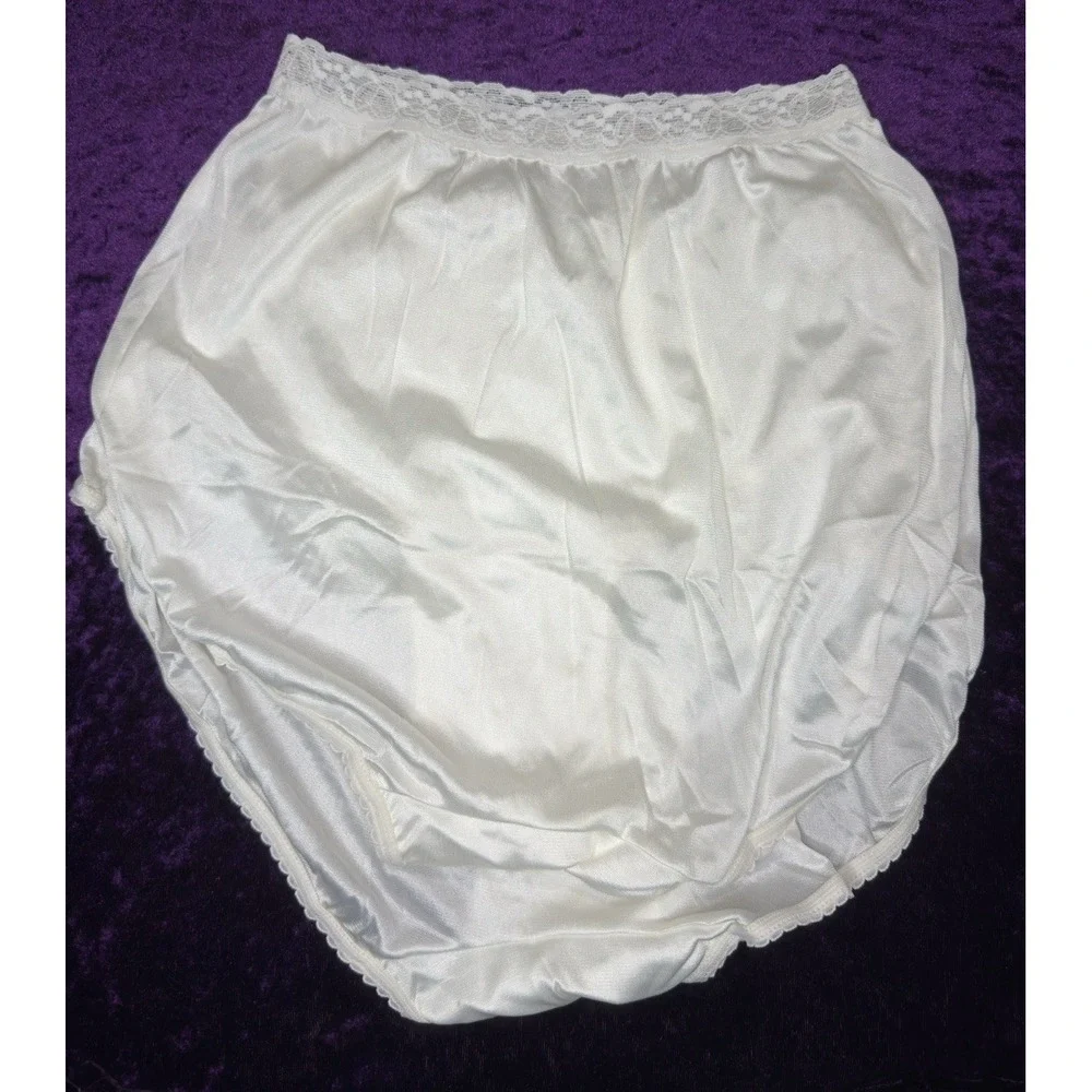 Hanes Panties Lot‎ Vtg Satin Nylon White Lot Sz 5 Lace Semi Sheer Shiny Granny
